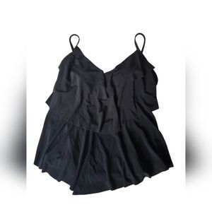 Aqua Green Elegant Black Ruffle One-Piece Swimsuit